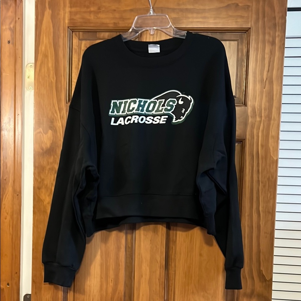 Nichols College Bison Lacrosse Crop Pullover Crew Neck Sweatshirt - Size 2XL
